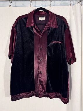 Vintage Be Ethic Black Velvet Burgundy Satin Shirt